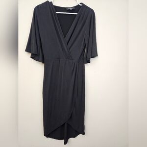 Lulus Classic Black Wrap Midi Dress